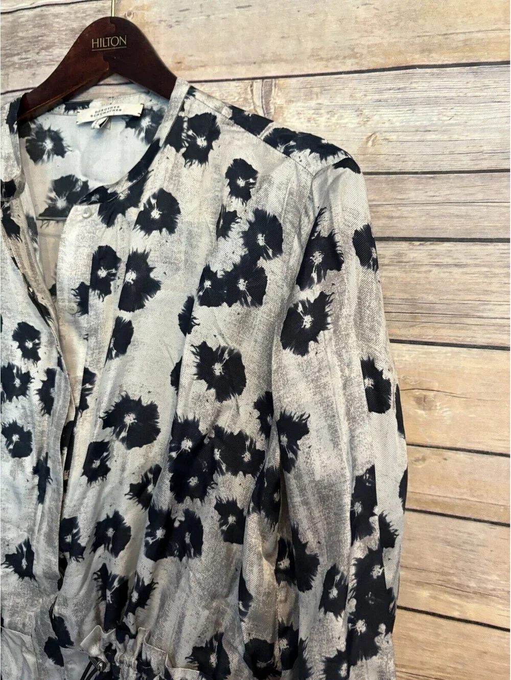 Dorothee Schumacher Floral Viscose Shirt Dress Sz 3 Large Cinched Waist